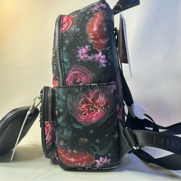 NEW Madden Girl Mini Black Floral Backpack and Removable Jeweled Zipper Pouch - Picture 5 of 8